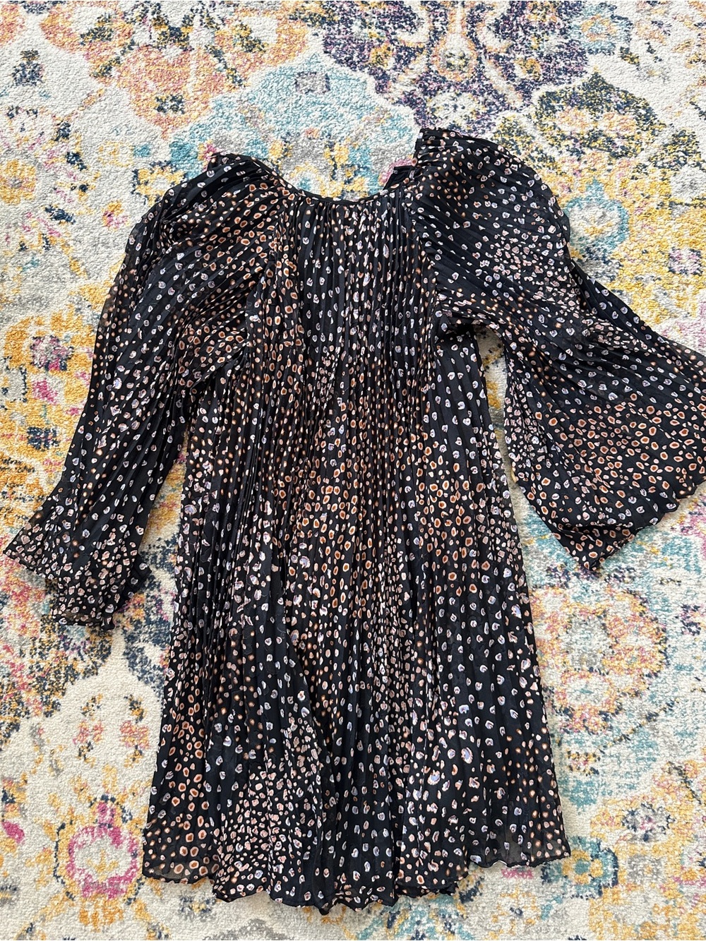 Anthropologie NWT Toulon Pleated Mini Dress Leopard Print Black Tunic XS - Picture 3 of 6